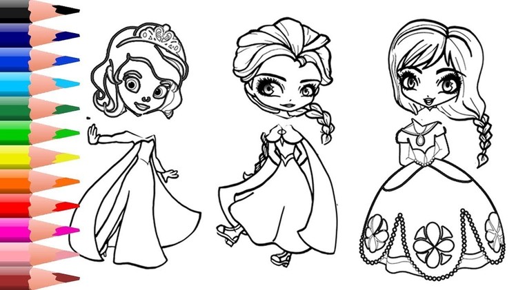 How to Draw & Color Disney Princess Elsa Anna Cinderella Drawing & Learn colors finger family