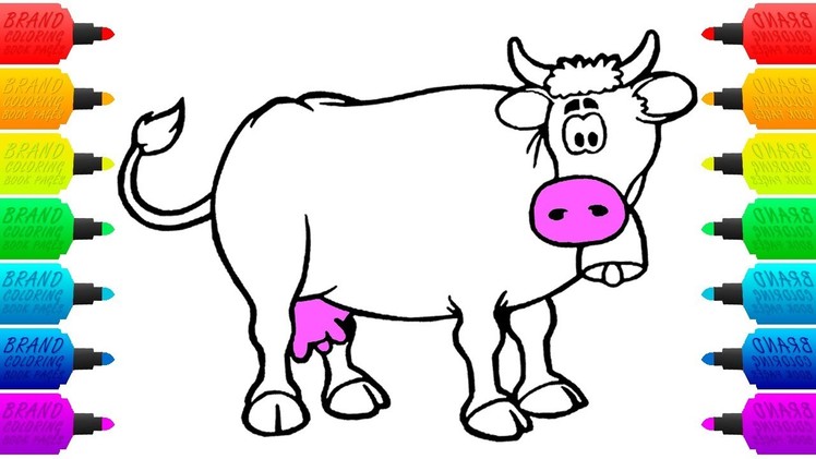 How to Draw Cow Animal Coloring Pages for Children | Art Colours for Kids Drawing Colored Markers