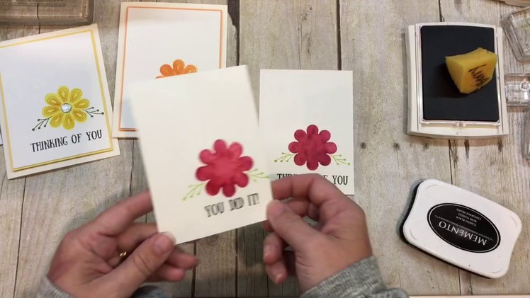 How to make a trio of flower cards with Stampin Up's August 2017 Paper Pumpkin Kit