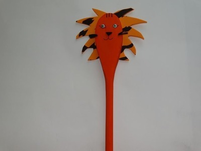 How to make a wooden spoon puppet using wooden spoon and decor foam-Tiger,lion