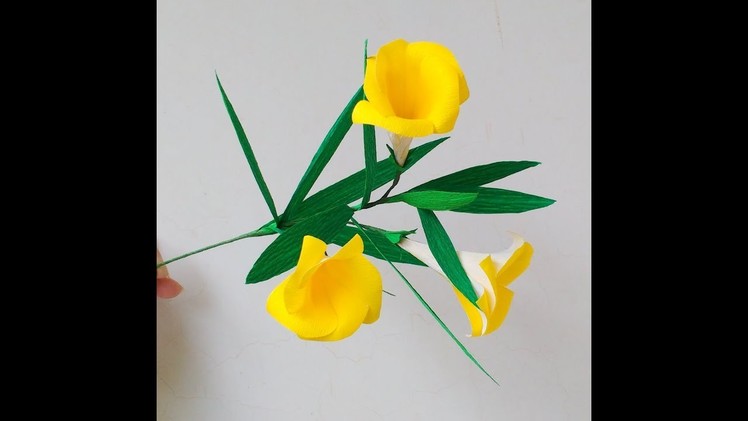 How to make Paper Flowers Yellow Oleander. Thevetia peruviana (flower # 202)