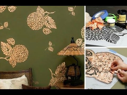 How to Stencil Gold Metal Leaf Wall Art with Flower Stencils