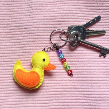 Cute Duck Animals Stuffed Felt Key Chain Key Ring With or Without Colorful Personalised Words Beaded Craft Kids Friend Gift Toys