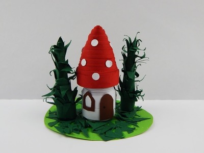 Decoration Gnome house DIY quilling house table deco papercraft crafting with paper stripes