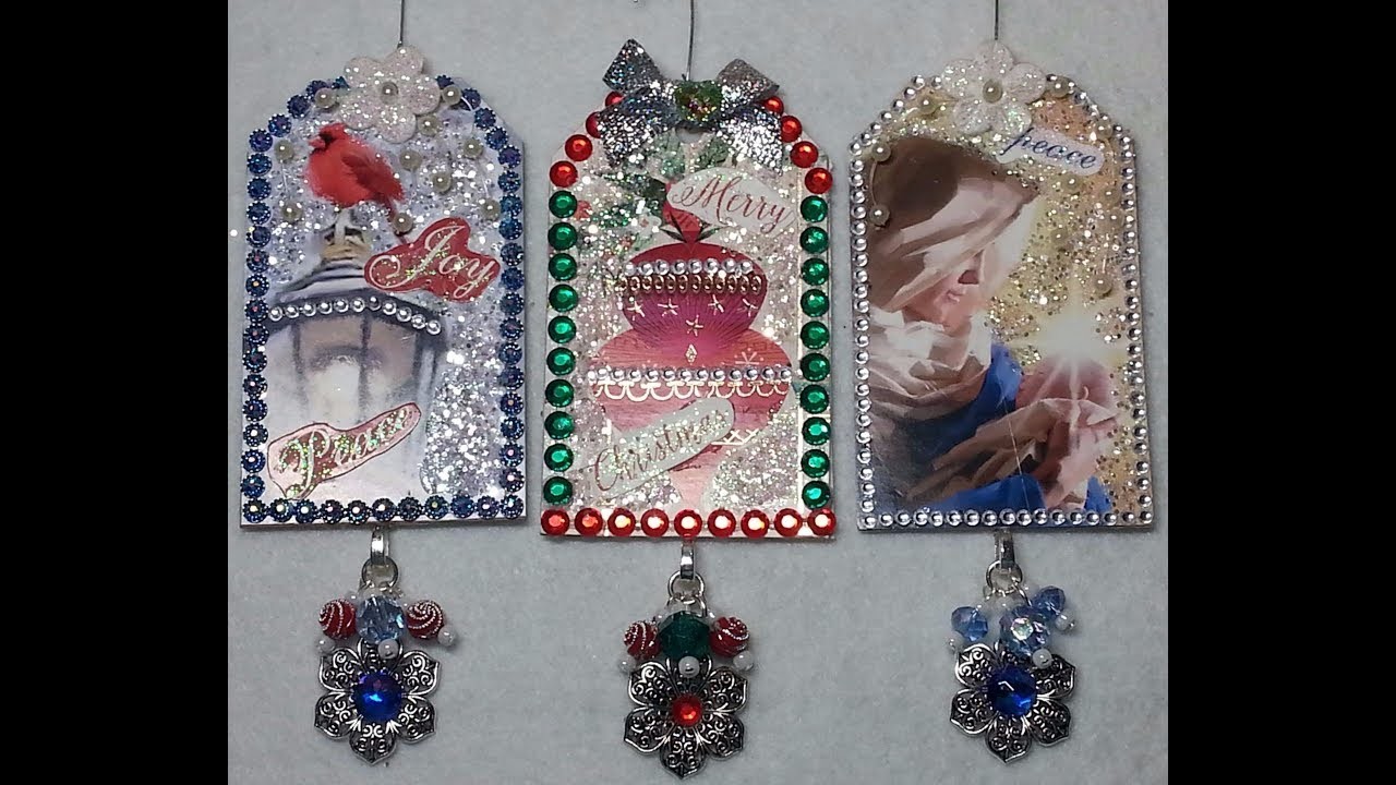 DIY~Beautiful & Sparkly Dollar Tree Christmas Card Tag Ornaments!