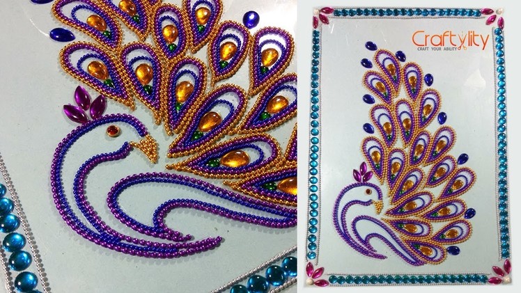 DIY Easy Kundan Rangoli | Peacock Kundan Rangoli | How to make Kundan Rangoli