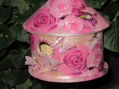 DiY Must Love Pink Birdhouse Decoupage w. Butterfly