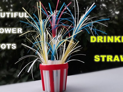 DIY straw crafts ideas-How to make beautiful flower pots out of drinking straws #DIY Art Straws