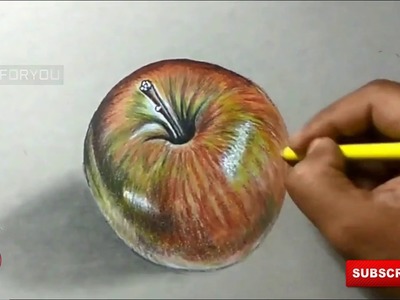 Drawing 3D Apple | How to Draw Realistic Apple on paper - Step by Step