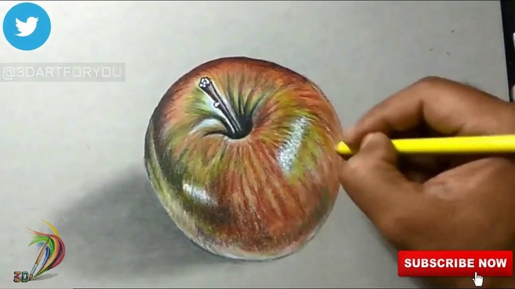 Drawing 3D Apple | How to Draw Realistic Apple on paper - Step by Step