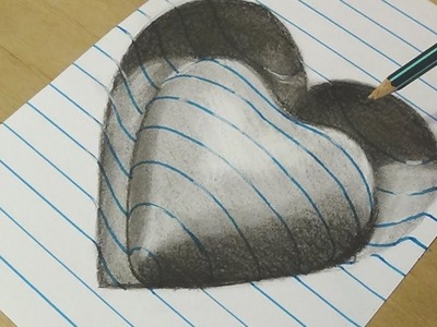 Drawing Heart  - Trick Art on Line Paper - Drawing with Charcoal Pencils - VamosART