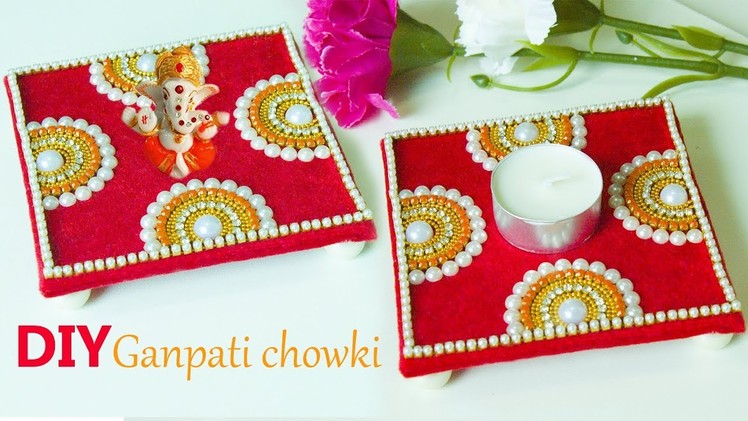 Ganpati decoration ideas for home | Ganpati chowki | DIY candle holder