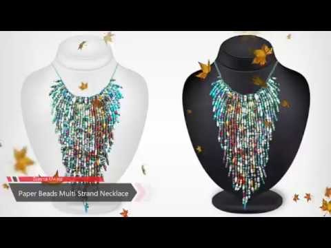 Handmade paper beads multi strand necklace
