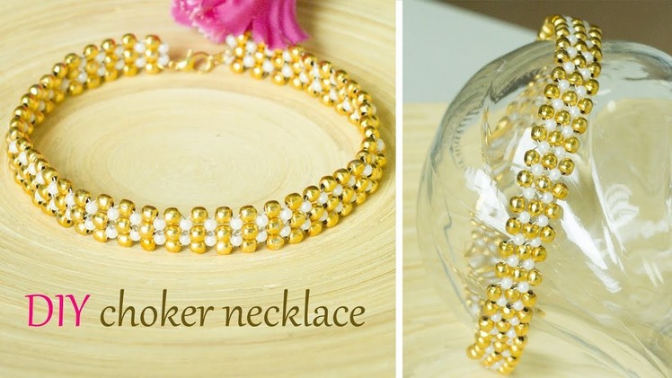 How to make pearl and gold choker necklace | Easy and quick DIY collar necklace