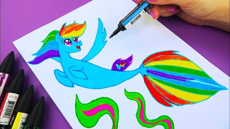 Rainbow Dash Sea Pony from My Little Pony Movie | How to Draw Rainbow Dash Mermaid