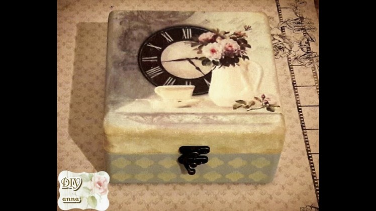 Vintage decoupage box with rice paper and stencil