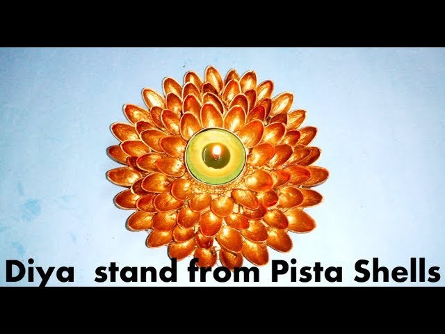Candle. Diya Stand from waste CD and Pista shells || Diwali Crafts # Diy 5