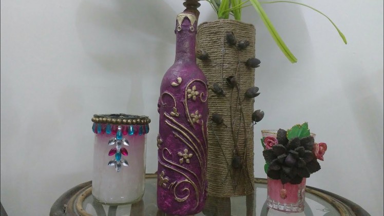 DIY bottle decoration with paper n clay.