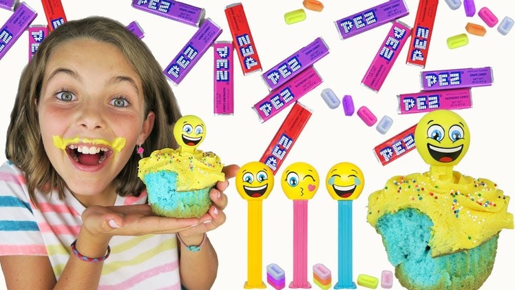 DIY Emoji Face Treat PEZ Candy Large Cupcakes | Giant Emoji Movie Cupcake | Kids Cooking and Crafts