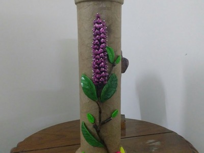 DIY
 home decoration. best out of waste cardbord .flower vase decorated with chickpeas