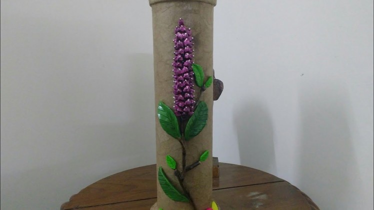 DIY
 home decoration. best out of waste cardbord .flower vase decorated with chickpeas