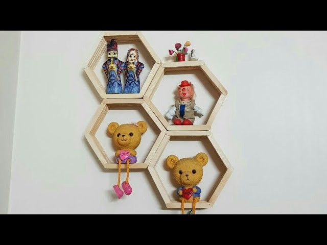 Diy honeycomb shelves from popsicle sticks ||hexagon popsicle shelf template #hexagon popsicle shelf