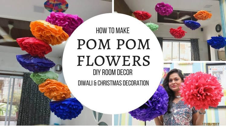 DIY room decor with pom pom flowers !Diwali decoration or Christmas decorations