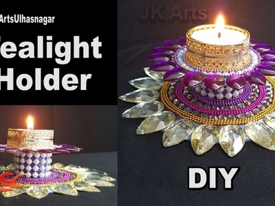 DIY Tealight Candle Holder from waste DVD and Bottle cap | Best out of Waste | JK Arts 1279