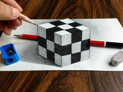 3D Trick Art on Paper Realistic Cube