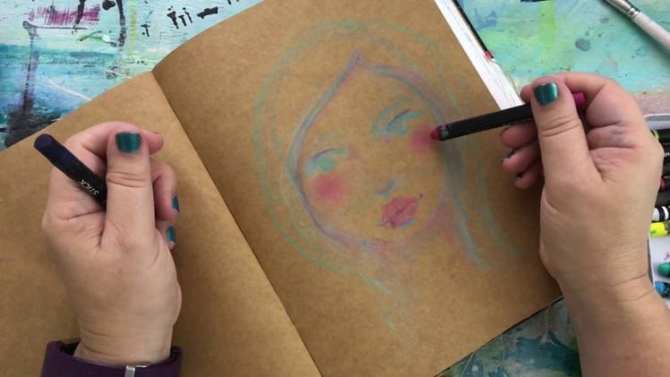 Art Journal Play - Dina Wakley Scribble Sticks - Artsy girl on craft paper full length tutorial