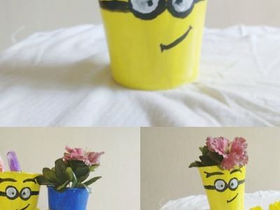 DIY EASY CRAFT ,RECYCLED PAPER GLASS CRAFT, ROOM DECOR, PEN STAND ,SCHOOL SUPPLY, MINION CRAFT