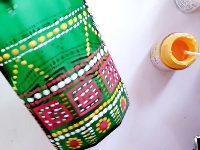 DIY painted bottle | decorate empty bottle with mandala dot art | room decor