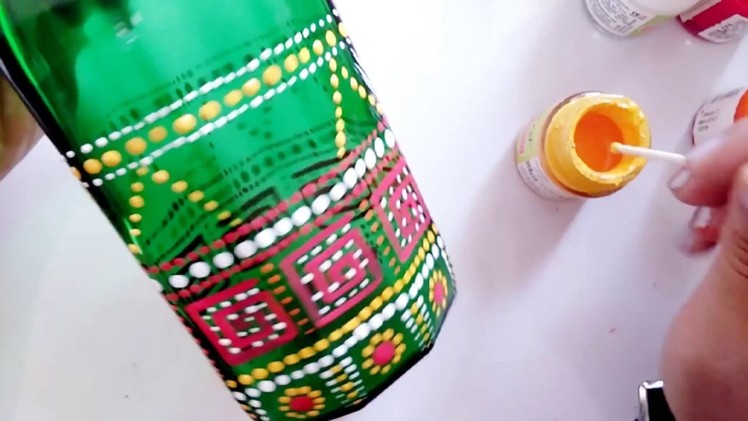 DIY painted bottle | decorate empty bottle with mandala dot art | room decor