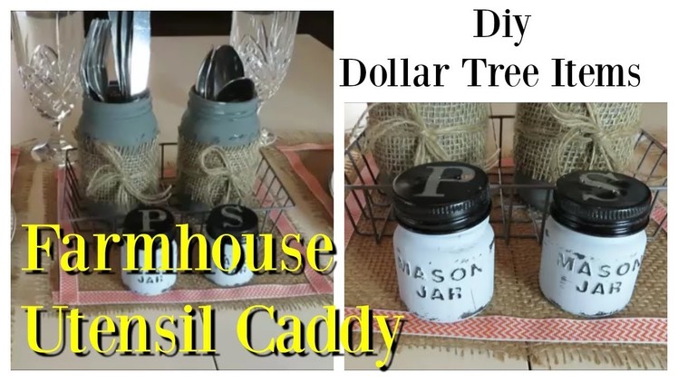 Dollar Tree DIY Farmhouse Style Utensil Caddy + Salt & Pepper Shakers | Full Tutorial