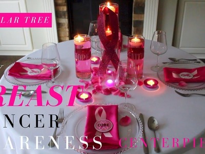DOLLAR TREE PARTY DECORATIONS | DIY BREAST CANCER AWARENESS CENTERPIECES  | PINK RIBBON CENTERPIECE