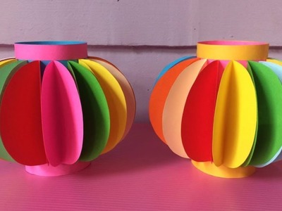 How to Make Lantern with Color Paper | DIY Fancy Paper Lantern Making