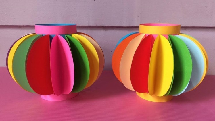 How to Make Lantern with Color Paper | DIY Fancy Paper Lantern Making