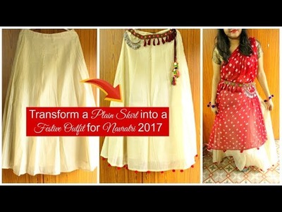 Last Minute DIY Navratri Outfit Ideas 2017 | How to decorate a Plain Skirt | DIY Ethnic Belt