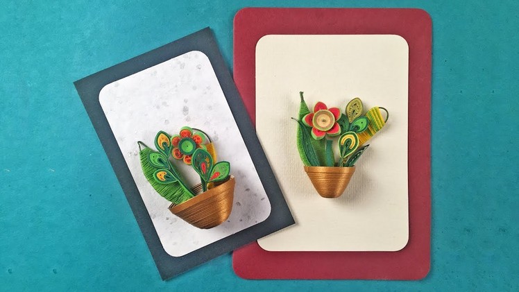 Paper Quilling Flower Card Design | Quilling Miniature Flower Pot In 3D