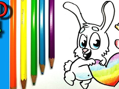 Colorfull rainbow Cartoon Bunny with Hearts - How to Draw very easy