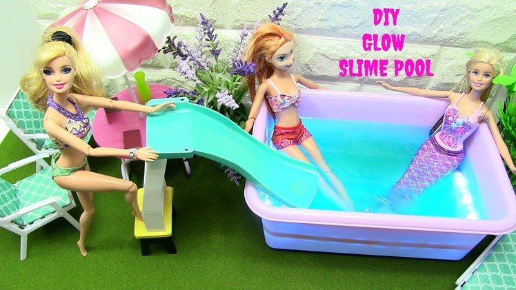 DIY GLOWING SLIME Pool With BARBIE Mermaids & Frozen's  ANNA | Rainbow Collector