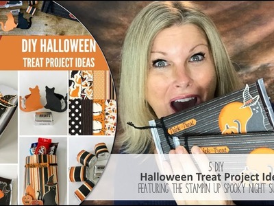 DIY How to make 5 Matching Halloween Candy Treat Projects & Giveaway w.Stampin Up Spooky Night