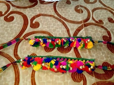 DIY Navratri Special jewellery.Homemade anklets || easy to make pom pom anklets|| by Shriya Patel ||