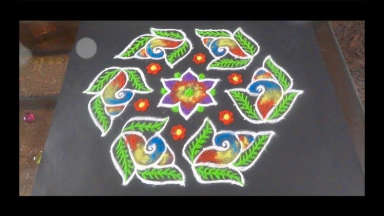 Easy Colourful Rangoli Design for Festivals with dots 13x7 | New Rainbow Rangoli design