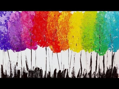 Easy Rainbow Trees Palette Knife Abstract Acrylic Painting Tutorial LIVE