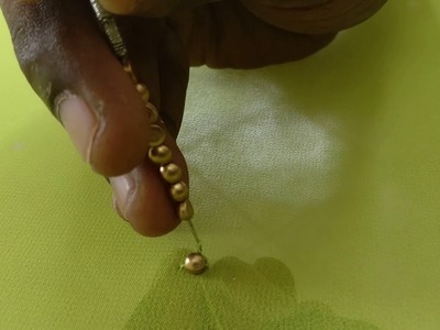 Golden Antique Bead Work on Green Net Material