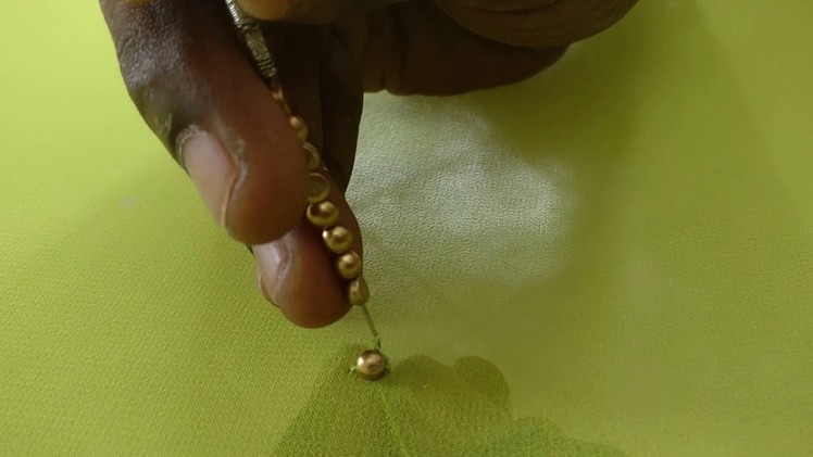Golden Antique Bead Work on Green Net Material