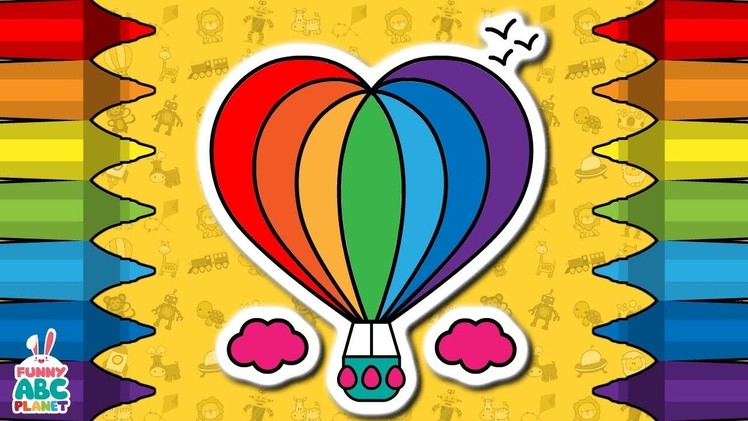 How to Draw Hot Air BALLOON | Drawing, Coloring Pages and Animation | Rainbow colors for Kids