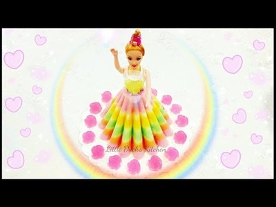 How to make Barbie's Rainbow Jelly Cake❤ 怎样做芭比娃娃的彩虹燕菜裙?