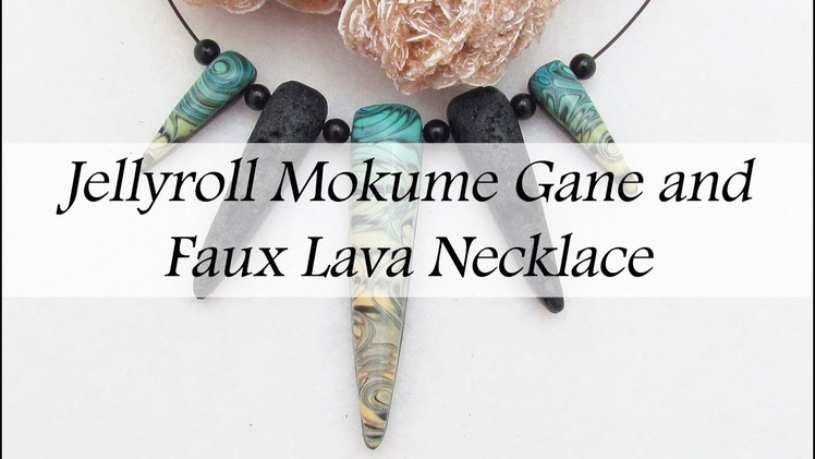Jellyroll Mokume Gane and Faux Lava Polymer Clay Necklace